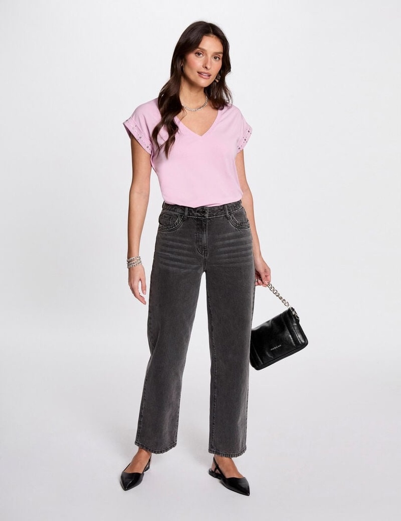 Camiseta manga corta tachuelas rosa pastel 252-Dglow