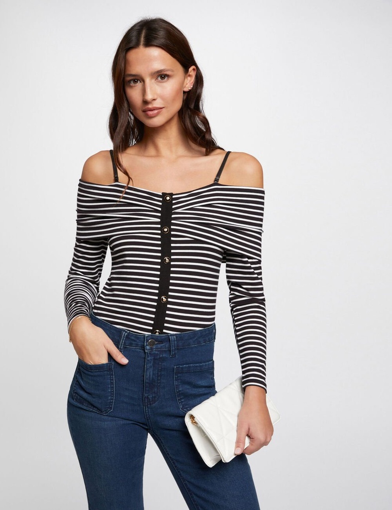 Camiseta manga larga rayas marfi 241-Tropez
