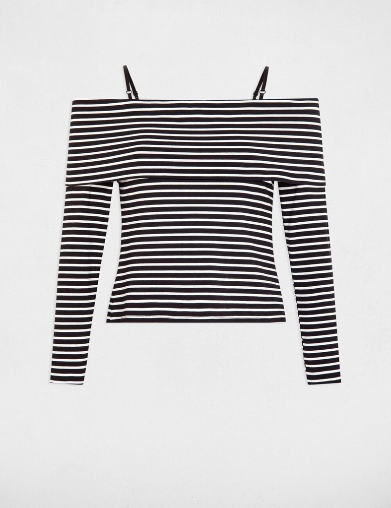 Camiseta manga larga rayas marfi 241-Tropez