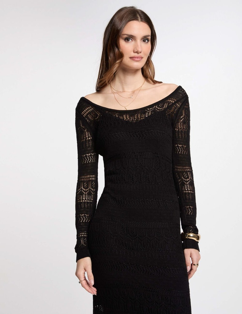 Vestido punto largo ajustado negro 251-Rmpima