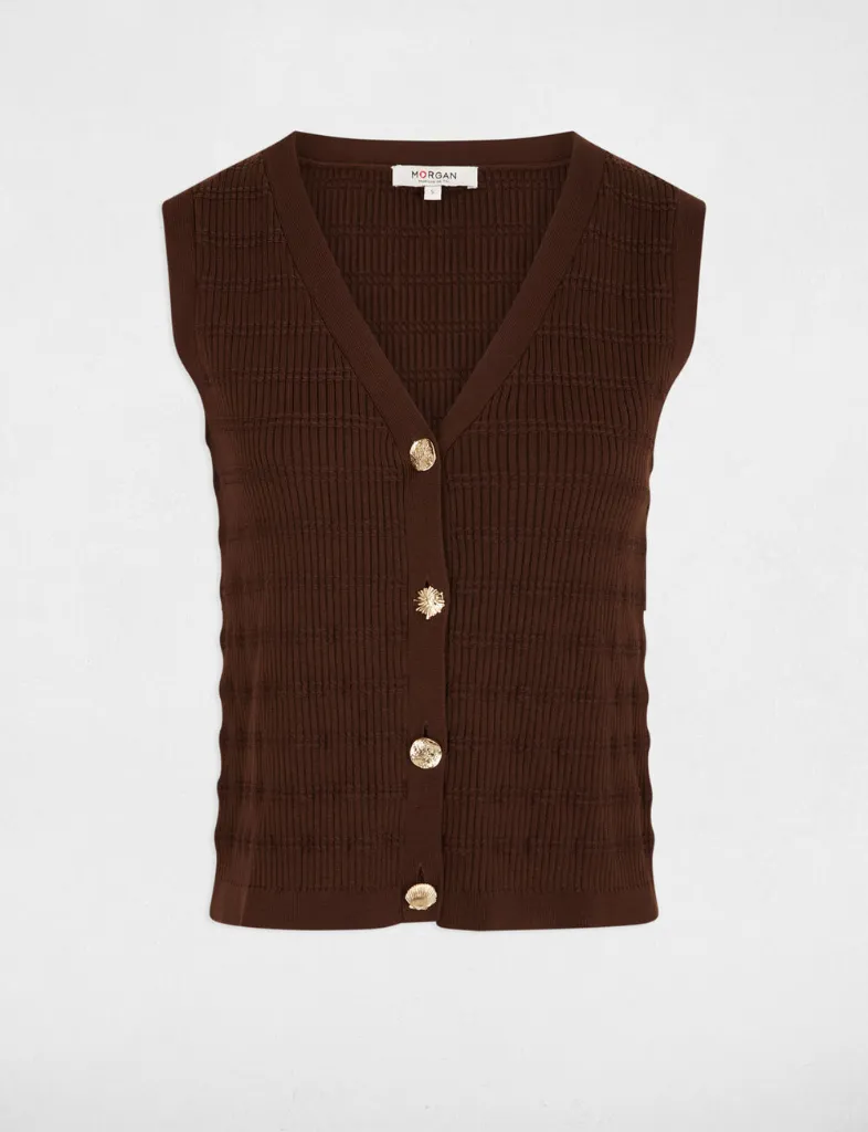 gilet-ajuste-col-v-marron-fonce-femme-vue3-32536311062131208.webp