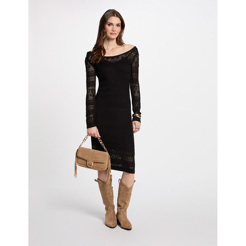 Vestido punto largo ajustado negro 251-Rmpima (Tallas: Ts)