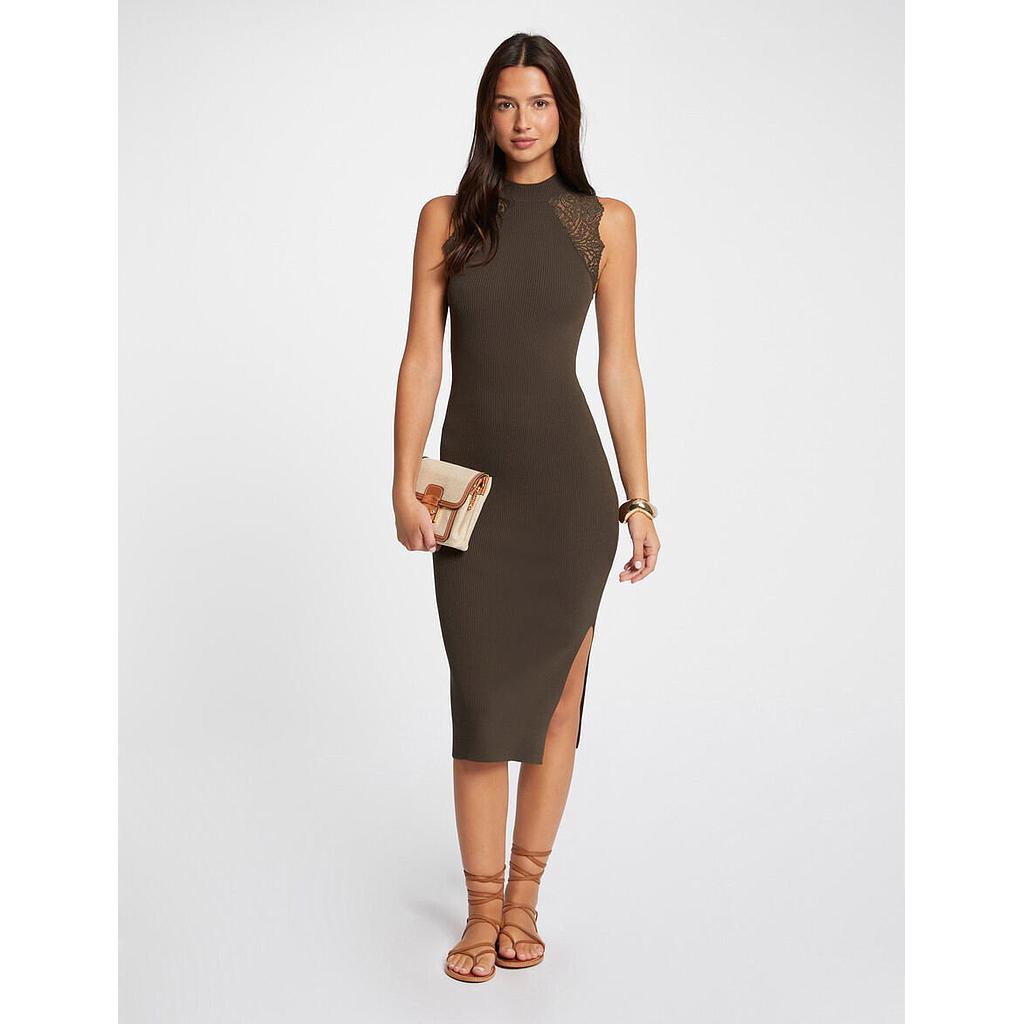 Vestido punto largo ajustado verde oscuro 242-Rmagda (Tallas: Ts)