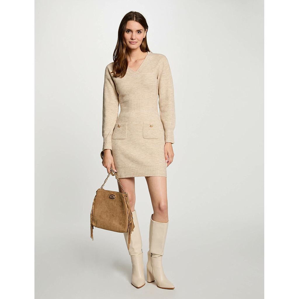 Vestido punto corto ajustado beige 242-Rmsou (Tallas: Ts)