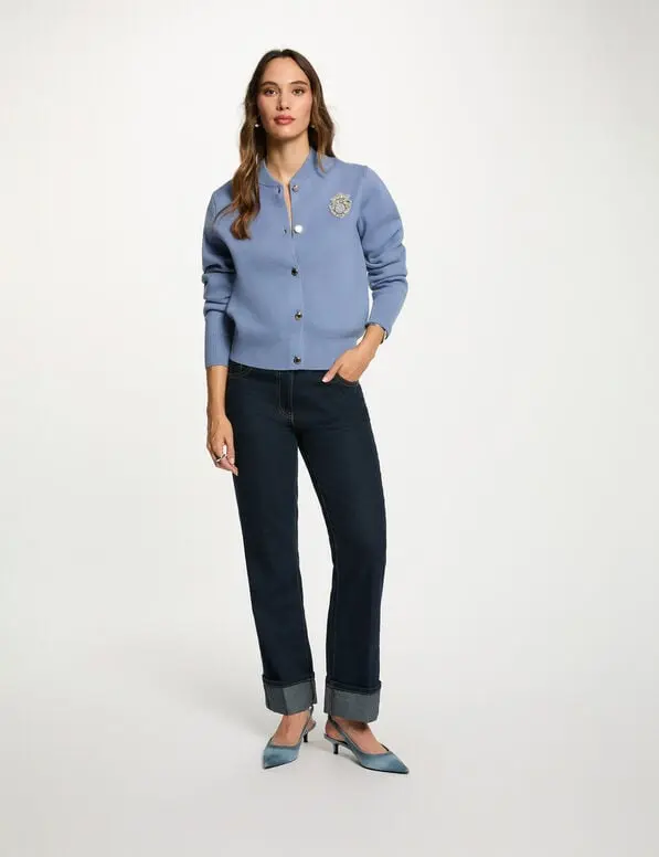 Vaqueros rectos con strass denim 252-Prever (Tallas: T36)