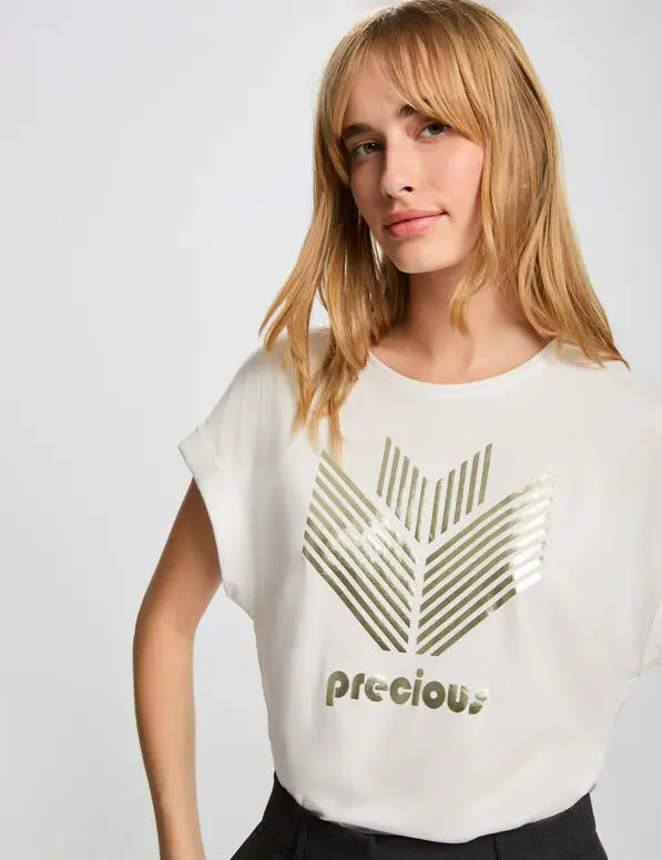 Camiseta recta con inscripción blanco 252-Dusty (Tallas: Ts)