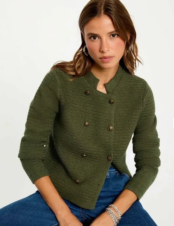 Chaqueta corta abotonada verde caqui 252-Mvrac