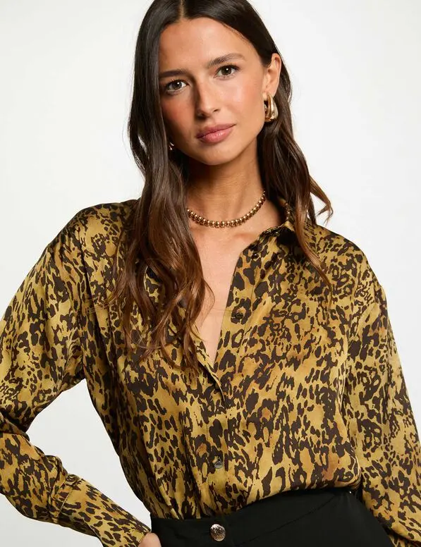 Camisa satinada estampada multicolor 252-Coly.f (Tallas: T36)