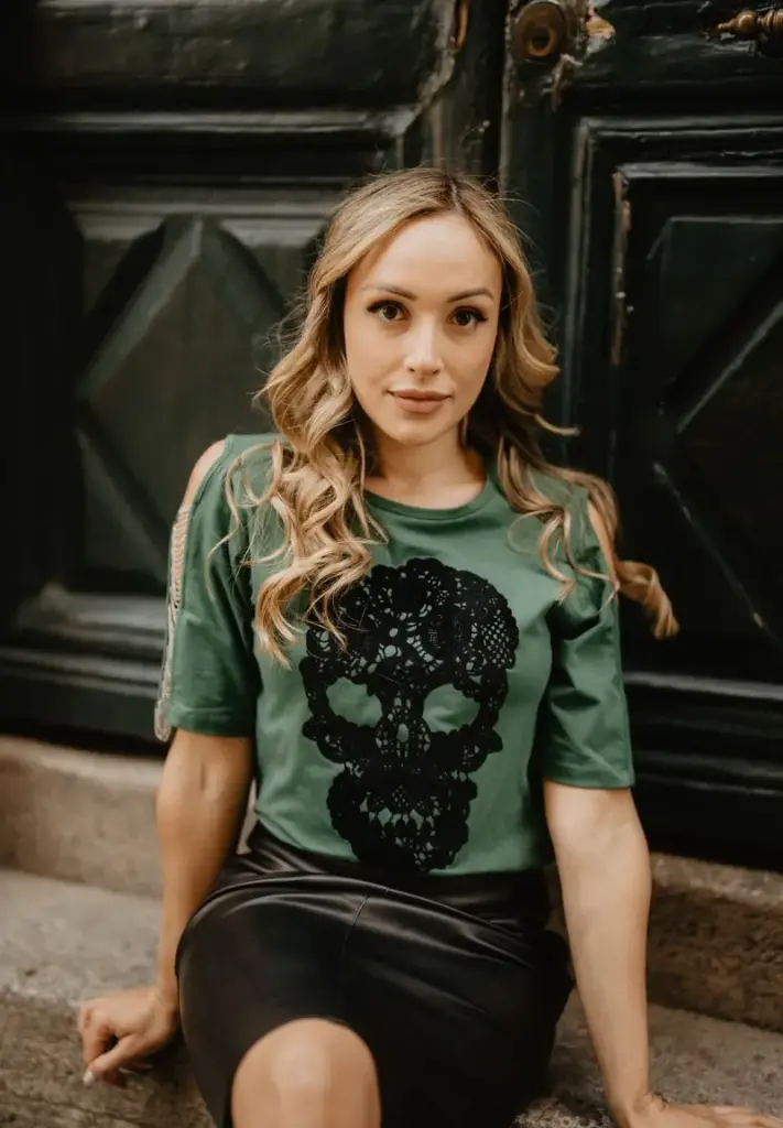 Camiseta verde Calavera Encaje C21-964B (Tallas: Ts)