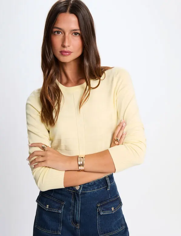 Jersey ajustado cuello redondo amarillo claro 261-menta (Tallas: Ts)