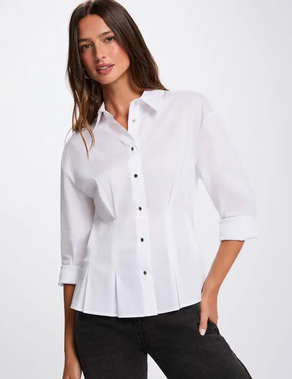 Camisa entallada con cuello de solapa blanco 261-Corset (Tallas: T36)
