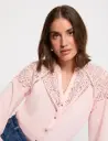 Camiseta de encaje con cuello en v rosa claro 261-Tnicole
