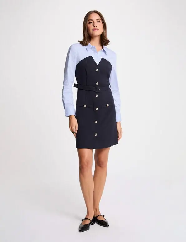 Vestido corto efecto 2 en 1 azul marino 261-rivol (Tallas: T36)