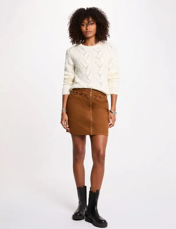 Falda corta ajustada marrón coñac 261-Jclam (Tallas: T36)