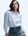 Camisa recta con cuello de solapa blanco mujer 261-coeur