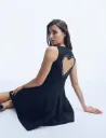 Vestido corto con cuello en V negro 261-Rcoeur