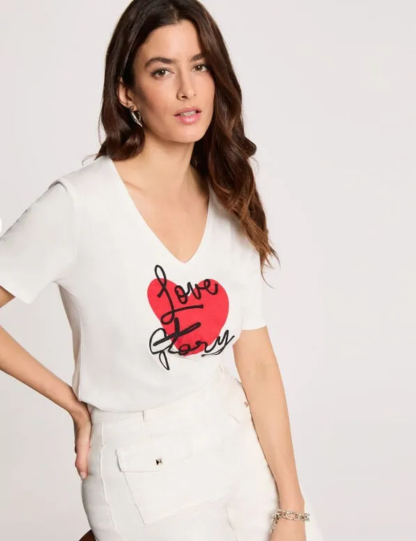 Camiseta cuello v manga corta blanco 261-Dstory (Tallas: Ts)