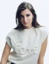 Jersey bordado con cuello redondo creme 261-Mavie