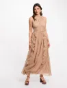 Vestido largo con cuello alto topo 261-Rflam