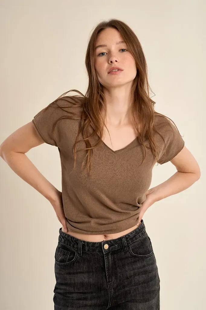 Camiseta de mujer de manga corta, escote V.La1270AEP (Tallas: Ts)