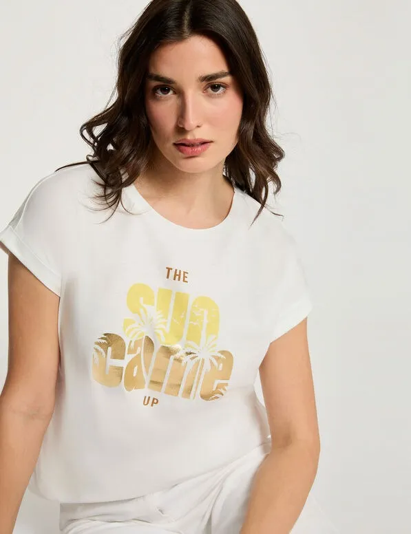 Camiseta cuello redondo manga corta blanco 261-Dsunny (Tallas: Ts)