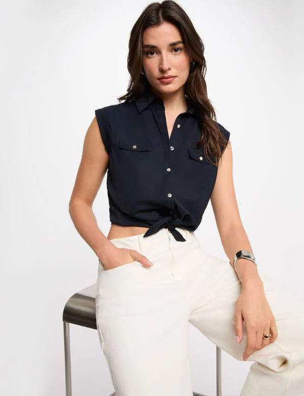 Blusa sin mangas azul marino 252-Darod (Tallas: Ts)