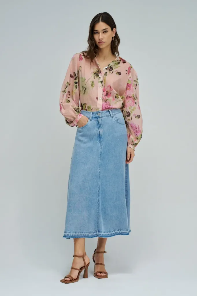 FALDA MIDI EN LIGHTDENIM 21010904 (Tallas: T36)
