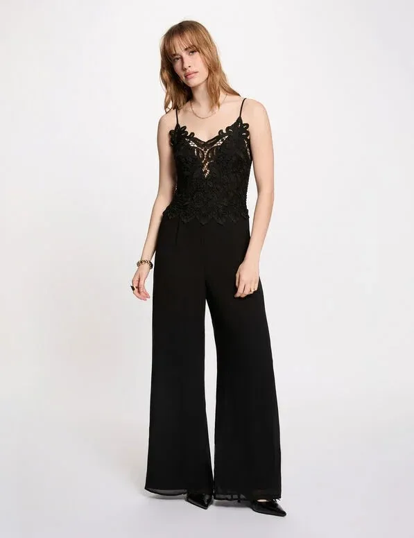 Mono de encaje con cuello en v negro 261-Pbelle (Tallas: T36)
