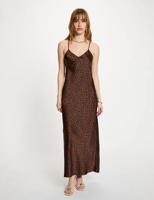 Vestido satinado con cuello en v multicolor 261-Rine (Tallas: T36)
