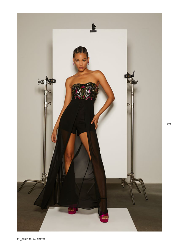 Vestido palabra de honor con lentejuelas y tul TL-08SS230144 (Tallas: Ts)