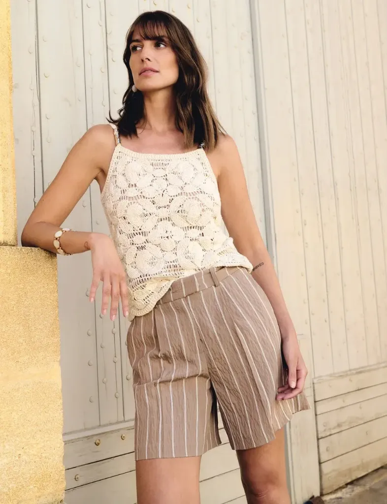 Pantalón corto de rayas de tiro alto topo 262-Shelo.f