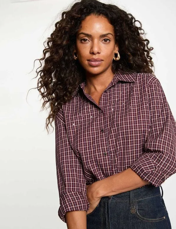 Camisa de cuadros con strass burdeos 262-Cecosa