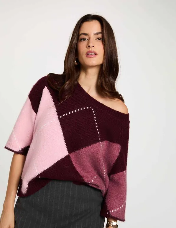 Jersey jacquard cuello redondo ciruela 262-mfeli