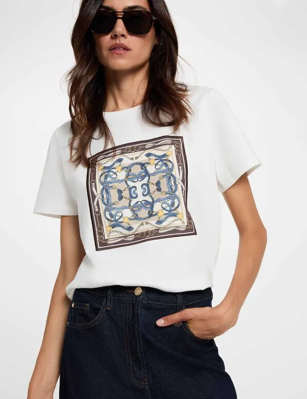 Camiseta estampada cuello redondo blanco 262-Dfoular (Tallas: Ts)