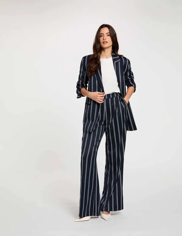 Pantalón ancho de tiro alto azul marino 262-Pvker.f