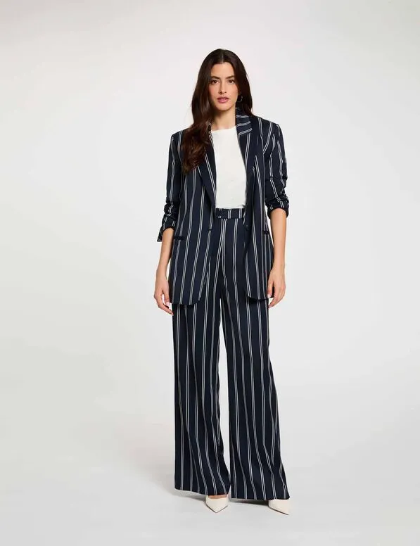 Blazer de rayas con cuello sastre azul marino 262-Voker