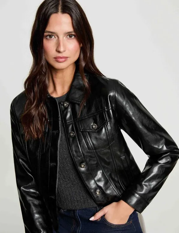 Chaqueta acolchada de cuero sintético negro 262-Gfalou