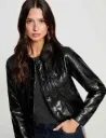 Chaqueta acolchada de cuero sintético negro 262-Gfalou