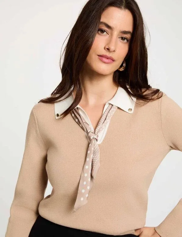 Jersey con cuello vuelto beige 262-Mcil