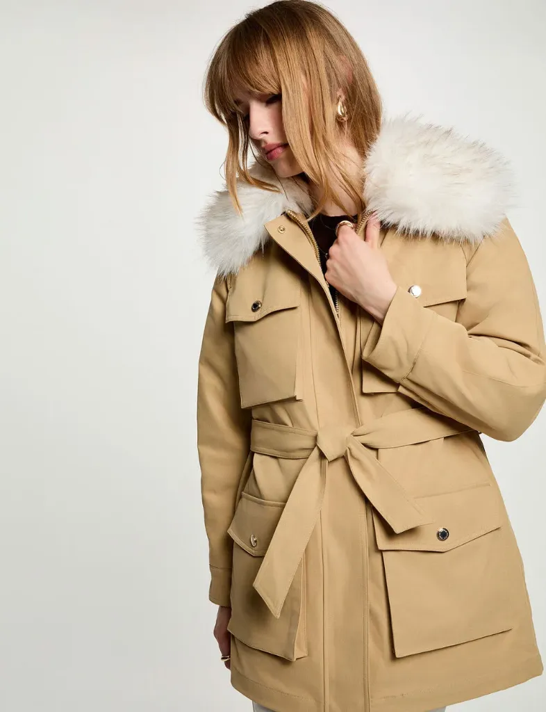 Parka con cuello alto beige 262-Gitola
