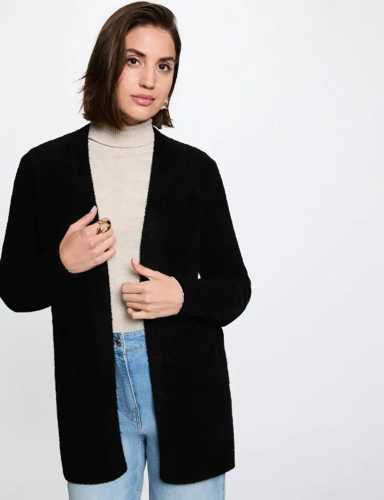 Cárdigan largo con cuello en V 262-Mlouisa (Tallas: Ts, color: negro)