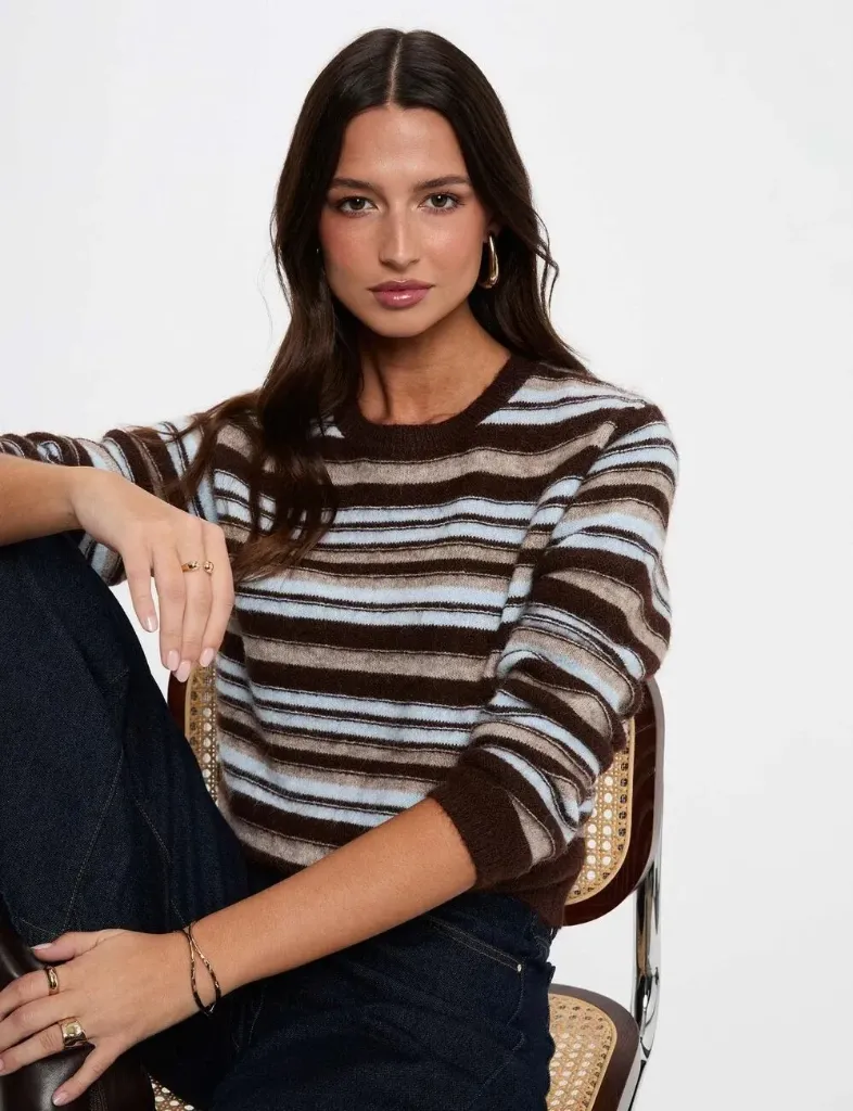 Jersey de rayas con cuello redondo beige 262-Mrisoto