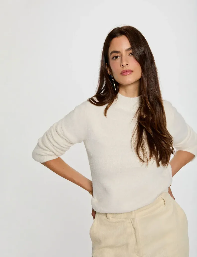 Jersey ajustado de cuello alto marfil 252-Miro (Tallas: Ts)
