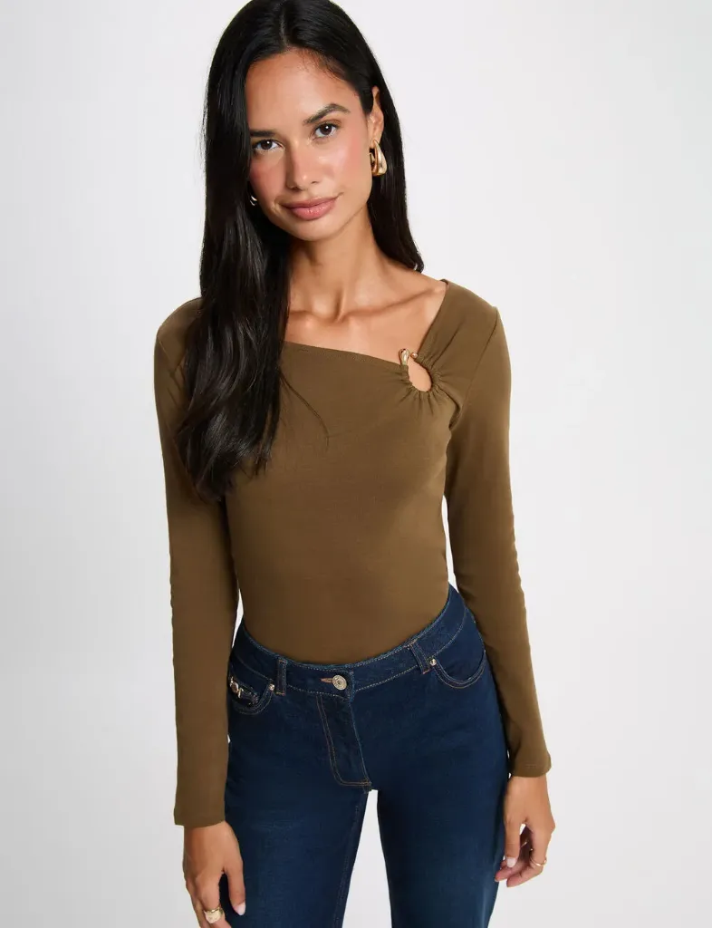 Camiseta escote manga larga verde caqui 262-Tladies
