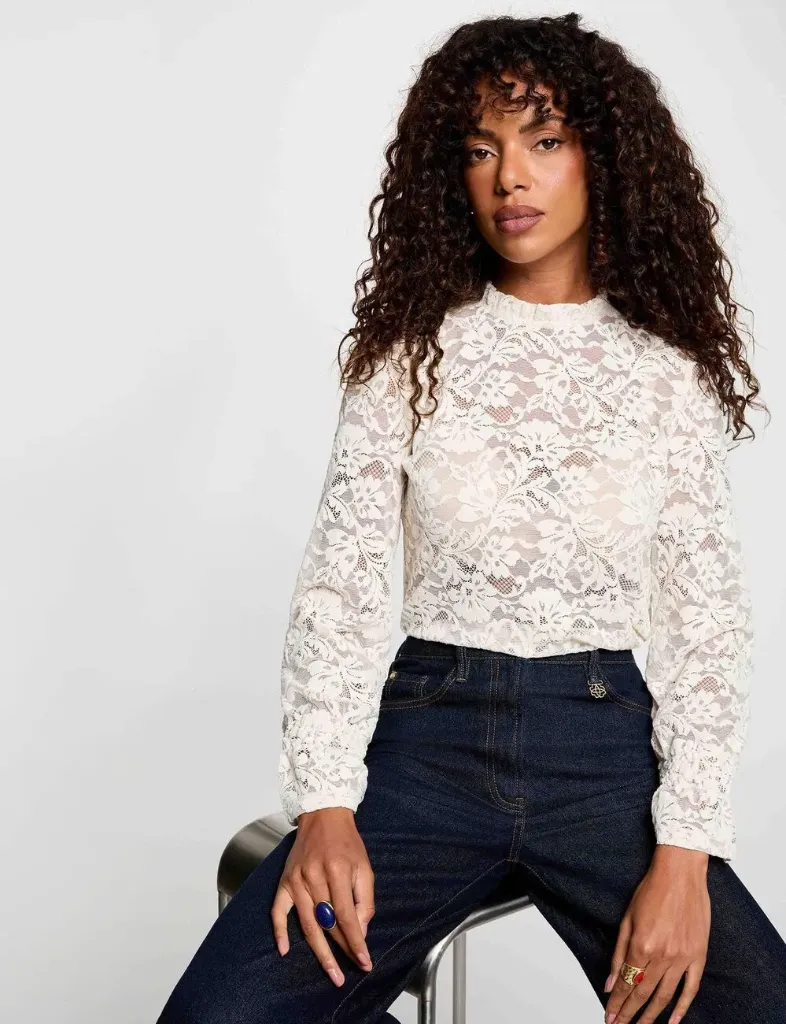 Camiseta de encaje cuello alto marfil 262-Tsoft
