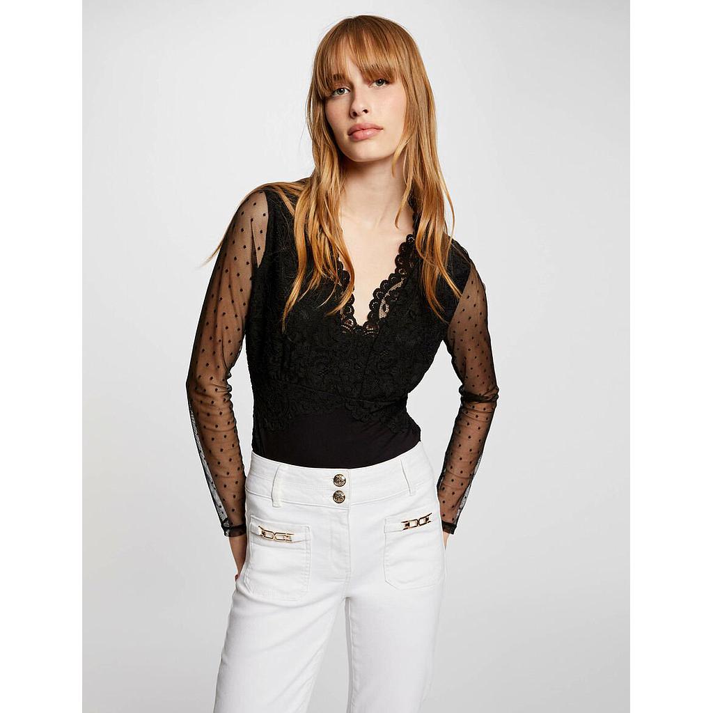 Body manga larga encaje negro 242-Tiriva (Tallas: Ts)