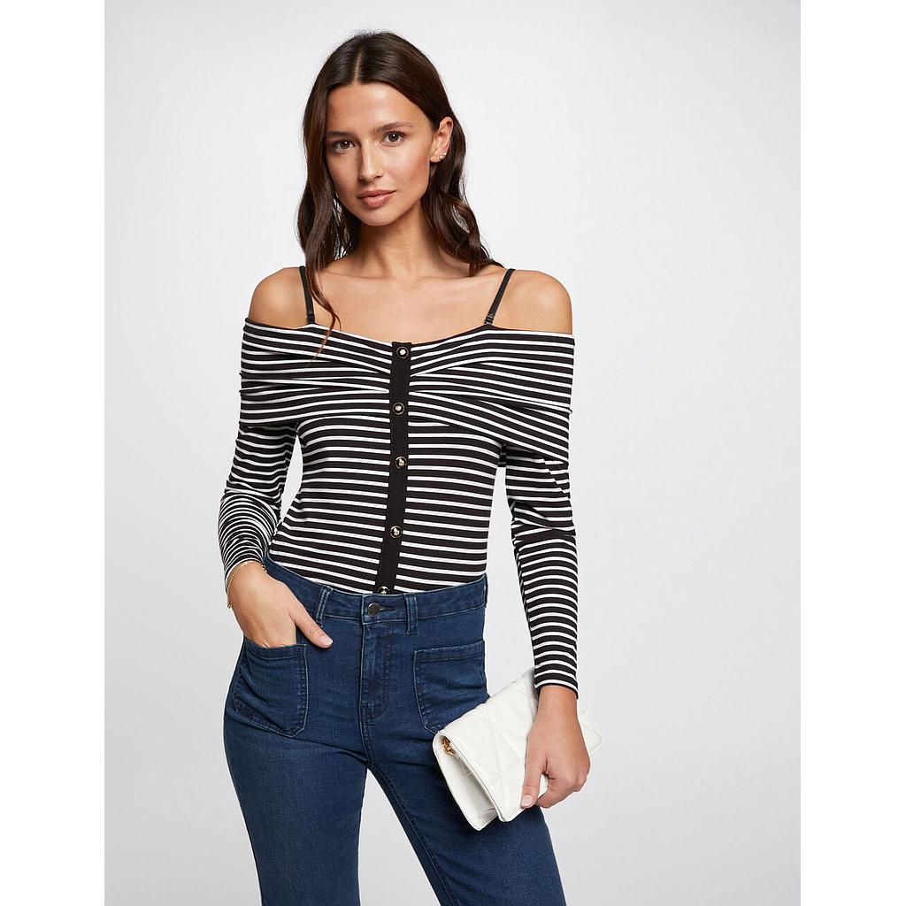 Camiseta manga larga rayas marfi 241-Tropez (Tallas: Ts)