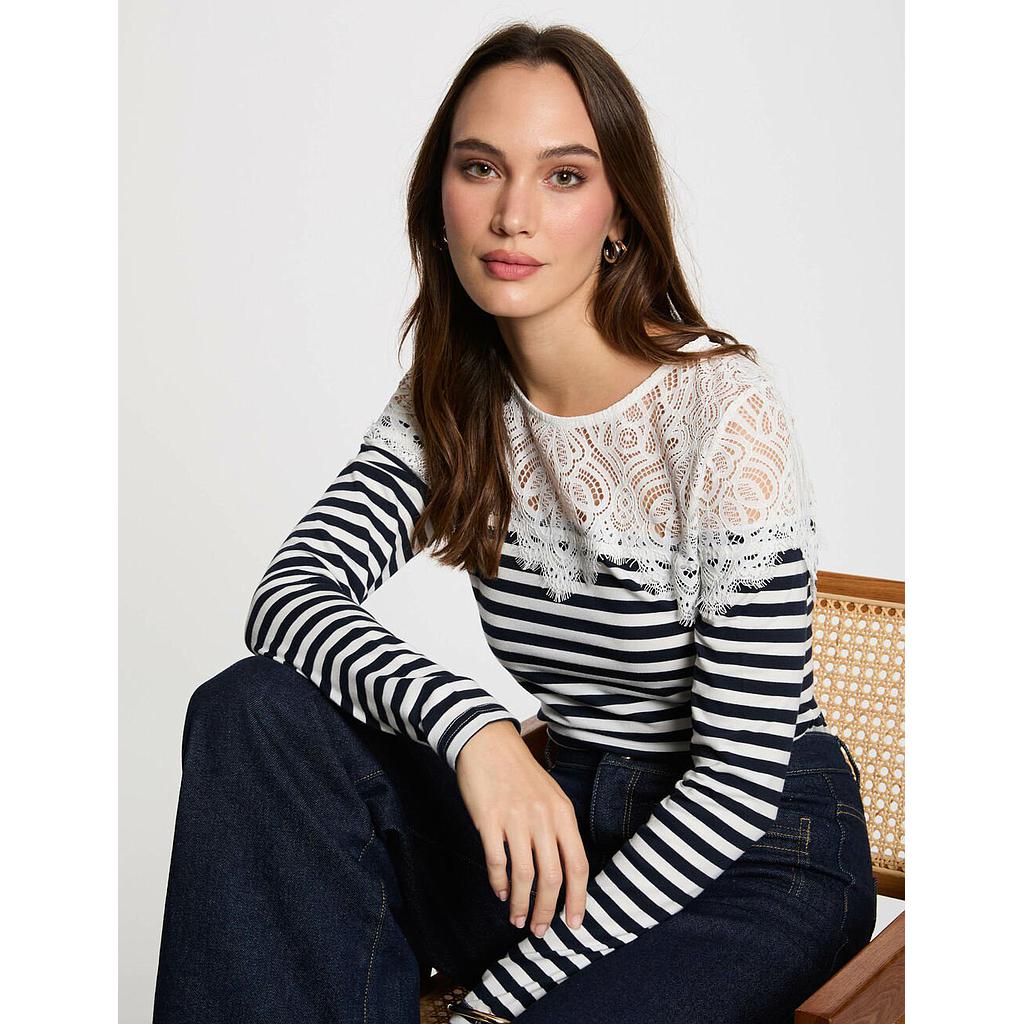 Camiseta rayas encaje blanco 251-Tmaco (Tallas: Ts)